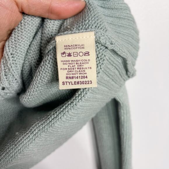 New Hem & Thread L Seafoam Green Crew Knit Sweater Cotton Blend Textured Stitch - Picture 7 of 8